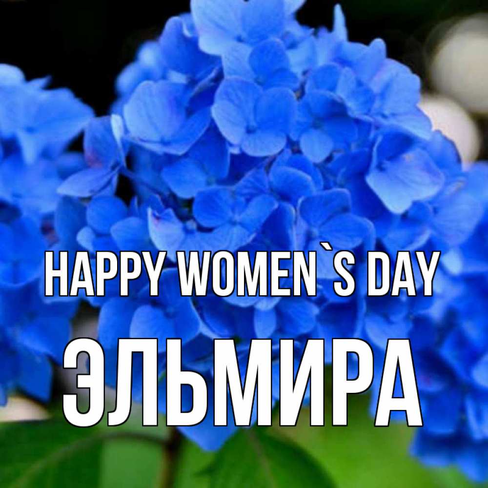 Greetings card с именем, Эльмира happy women`s day синие цветы Greetings with text for free download 